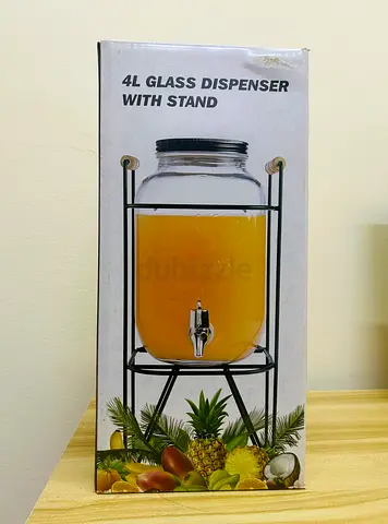 4L Glass Beverage Dispenser with Metal Stand (New in Box)