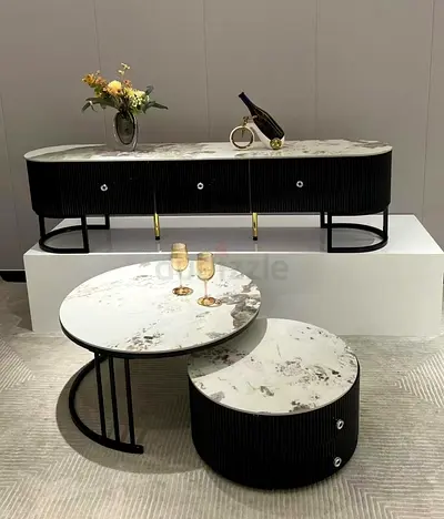 Marble-top Modern TV Console and Nesting Coffee Tables Set