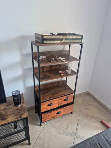 4-shelf Wooden Storage Unit with 3 Drawers