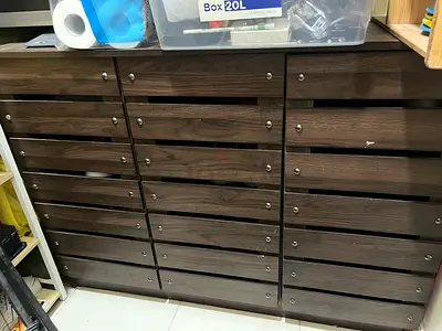 Modern Dark Wood Slatted Shoe Cabinet