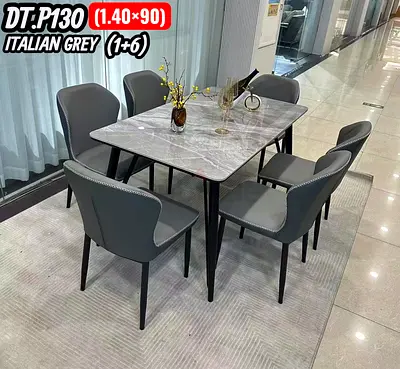 Modern Italian Grey Marble-Top Dining Table with 6 Chairs (1+6)