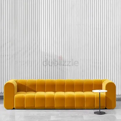 New Mustard Yellow Velvet 3-Seater Sofa — Modern Channel-Tufted Design