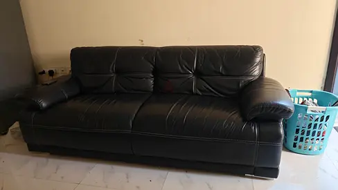Leather Sofa 3+2 Seater - Black Color