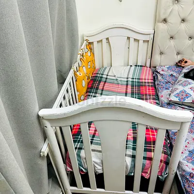 White Wooden Baby Crib - Classic Design, Good Condition