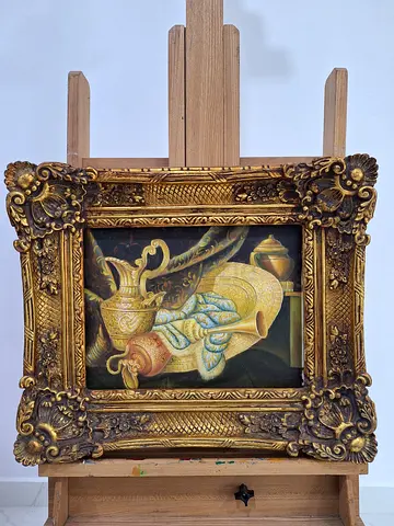 Antique-style Still Life Painting in Ornate Gilded Frame
