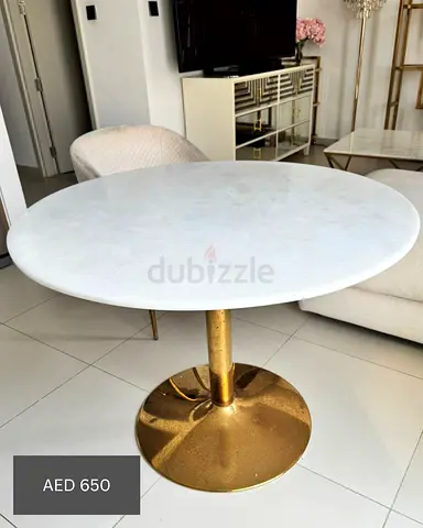 Round White Marble Top Dining Table with gold base