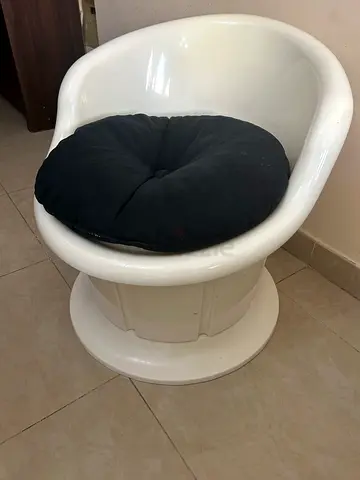 White Modern Swivel Accent Chair with Black Cushion and huge storage