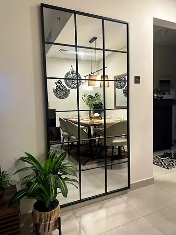 Large Black Grid Wall Mirror - Industrial Style Full-Length