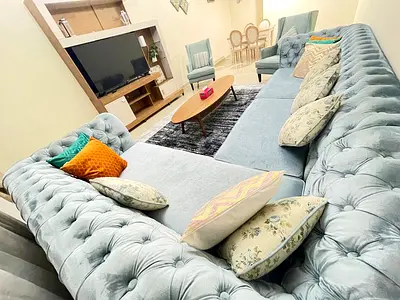 Super-deluxe furnished 2-bedroom apartment with a living room in Al-Taawun – 4,500.
