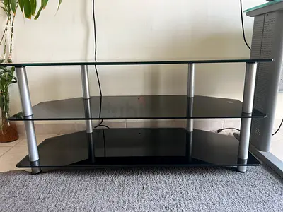 Glass and Metal 3-Tier TV Stand / Entertainment Unit - Black