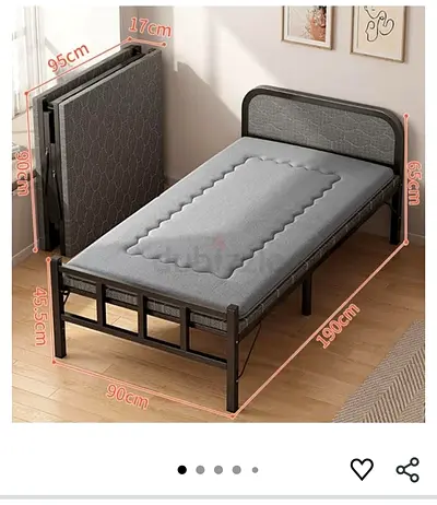 Foldable Single Metal Bed Frame with Mattress - Compact Guest/Student Bed