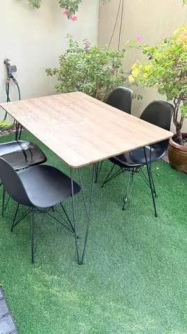 Wooden Dining Table with 4 Black Modern Chairs