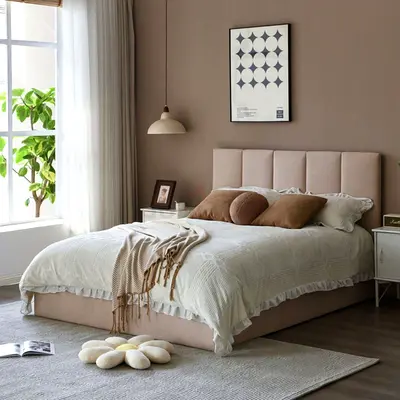 Modern Upholstered Bed with Paneled Headboard