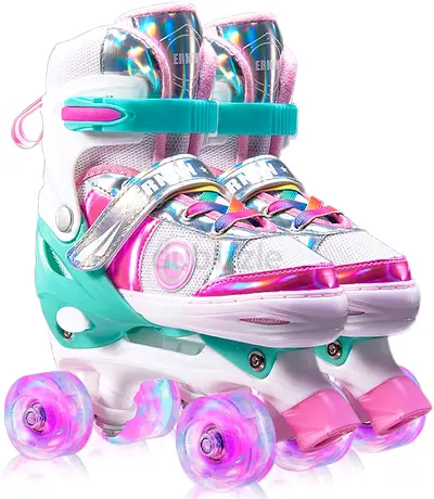Holographic Roller Skates for Kids with Light Up Wheels