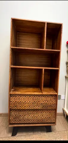 Solid Wood Storage Cabinet / Bookshelf with 2 Drawers – Rustic Design
