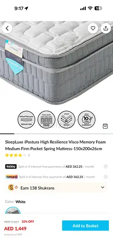 Queen Size Medium Firm Pocket Spring Memory Foam Mattress 150x200x26cm