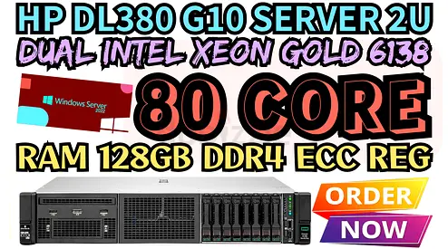 128GB RAM HP PROLIANT DL380 G10 SERVER 80 CORE 2 INTEL XEON GOLD 6138 SSD DRIVE 3TB
