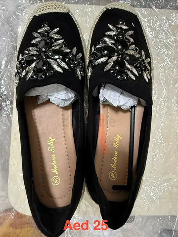 Black embellished slip-on flats, size unknown - gently used