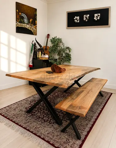 Art And Craft Live-Edge Solid Wood Dining Table Set