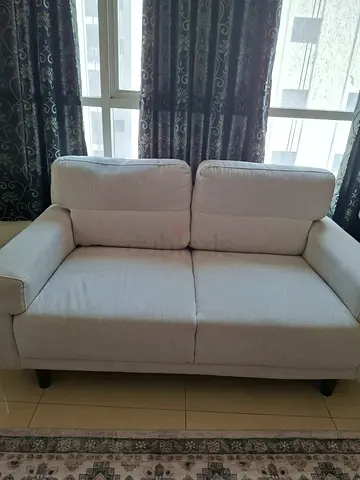 Compact 2-Seater Light Grey Fabric Sofa - Good Condition