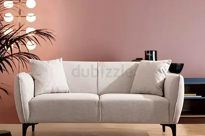Light beige linen 3 seater sofa with black legs