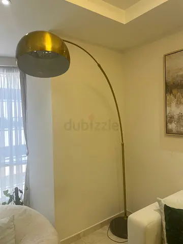 Brass Arc Floor Lamp with Dome Shade