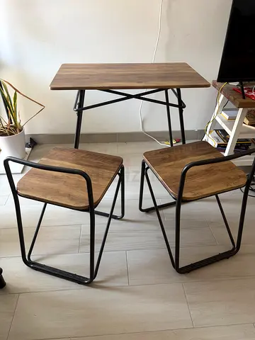 Wooden School-Style Desk and Two Matching Stools - Great Condition