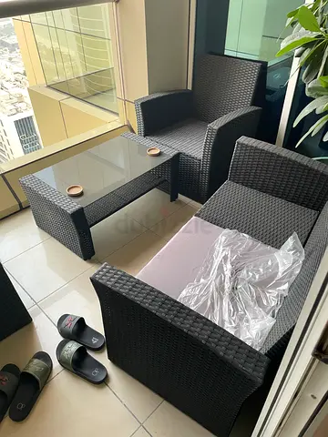 Outdoor Rattan sofa set with glass coffee table