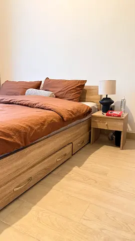 King size Bed Frame with Storage Drawers and Matching Nightstand