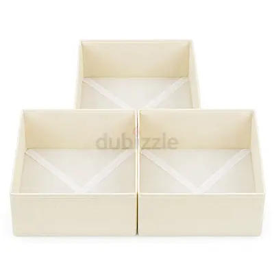 Set of 3 Beige Fabric Storage Boxes - Foldable Organizers