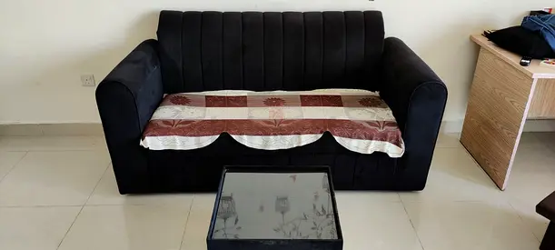 Compact 3-Seater Black Fabric Sofa in Good Condition