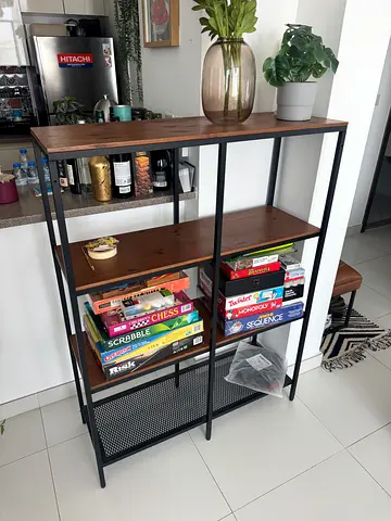 Wood Metal Open Shelf Unit - Brown