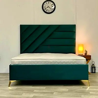 Modern Grey Upholstered Bed Frame with Headboard - Queen
