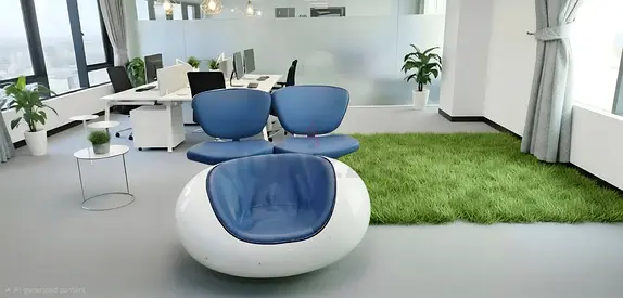 Modern Egg Lounge Chair with two Leather Blue Chairs (as a set) - very Good Condition
