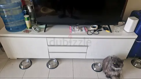 White TV Cabinet / Entertainment Unit - 3 Drawers, Good Condition