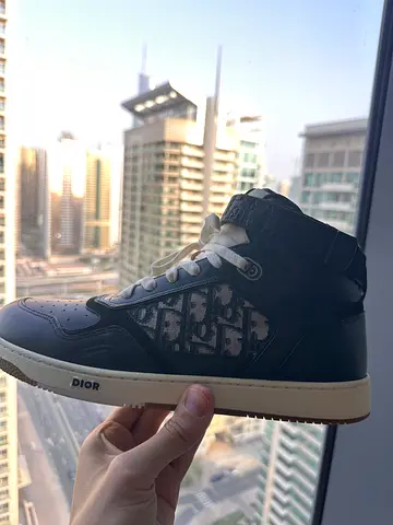 Dior B27 Uptown Black Leather Oblique High-Top Sneakers - Size 21 C NV 46
