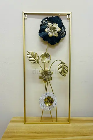 Gold Metal Wall Art Panel with 3D Flower Design