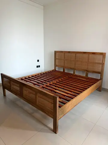 NEW Solid Mango Wood King Bed Frame. Rattan Design