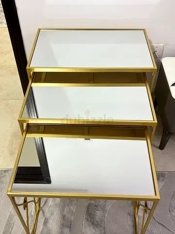 Set of 3 Gold Frame Nesting Side Tables with Glass Tops