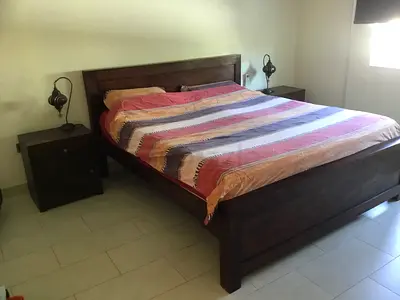 Matching solid wood bed frame + nightstand set + mattress