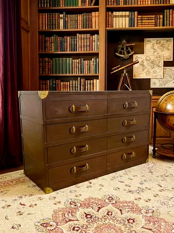 Marina Timothy Oulton Vintage Campaign Leather Chest of Drawers - Solid Brass Corners