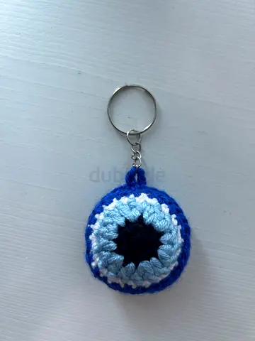 Handmade Crochet Evil Eye Keychain - Blue
