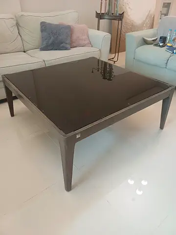 Modern Square Coffee Table with Black Glass Top