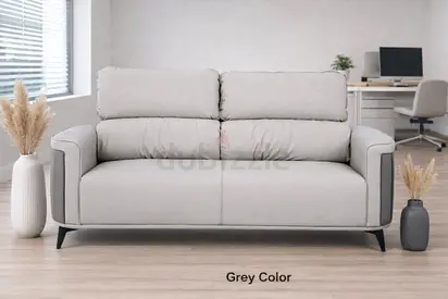 Modern Grey 3 Seater Office Sofa – Leather Reception Sofa for Waiting Area