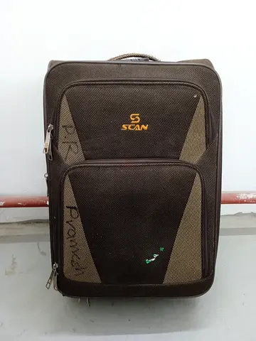 Brown Scan soft-shell carry-on suitcase, used