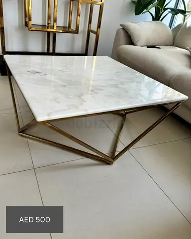 White Marble Top Square Coffee Table with Gold Frame