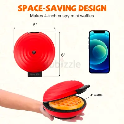 CROWNFUL Mini Waffle Maker — 4-inch Nonstick Single Waffle