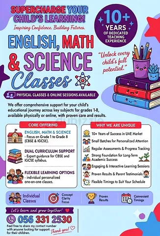 ENGLISH, MATHS SCIENCE ONLINE CLASS