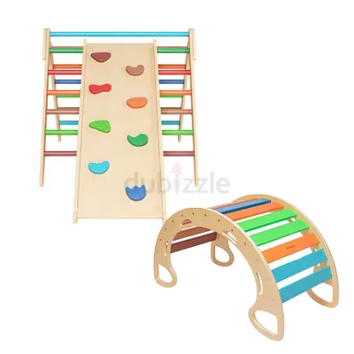 EZZRO Wooden Climbing Set with Rock Climbing Slide and Arch