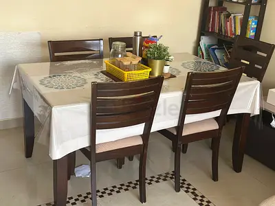 Solid Wood 6-Seater Dining Table with Chairs - Dark Brown
